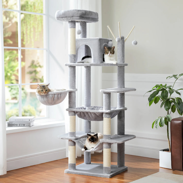 XXL Cat Tower 175 cm – 7 levels, XL hammocks &amp; increased stability