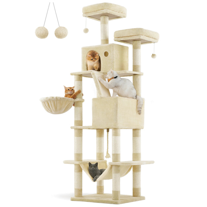 206 cm Cat Tower – 6 Cats, 5 Resting Areas &amp; Built-in Scratching Posts