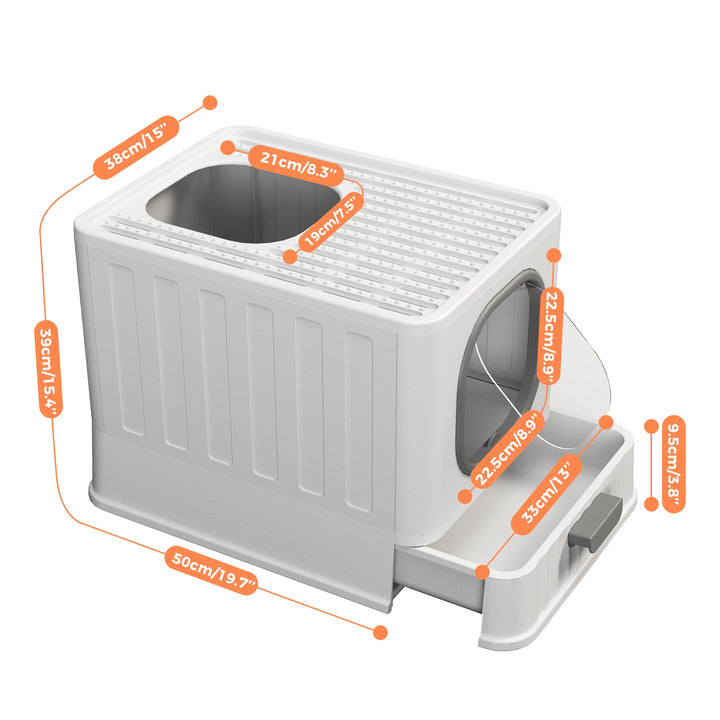 Designer closed cat litter box with top exit