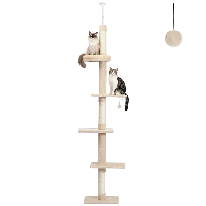 Adjustable Cat Tree – 5 Height Levels, Scratching Posts &amp; Wall Mount