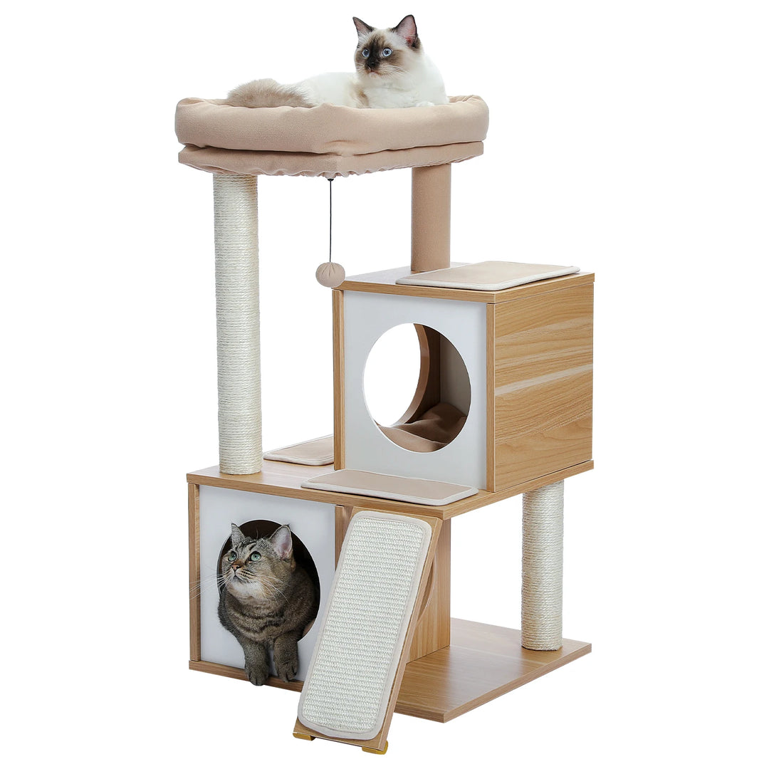 Modern compact tree – 2 niches, perch &amp; scratching ramp