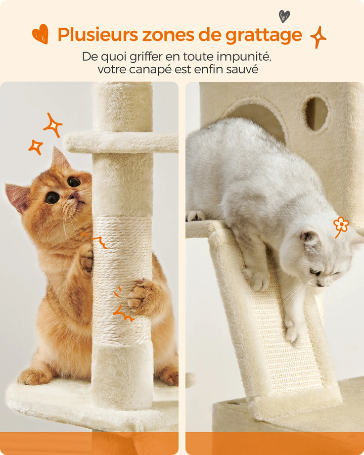 206 cm Cat Tower – 6 Cats, 5 Resting Areas &amp; Built-in Scratching Posts