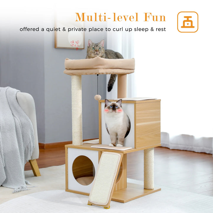 Modern compact tree – 2 niches, perch &amp; scratching ramp