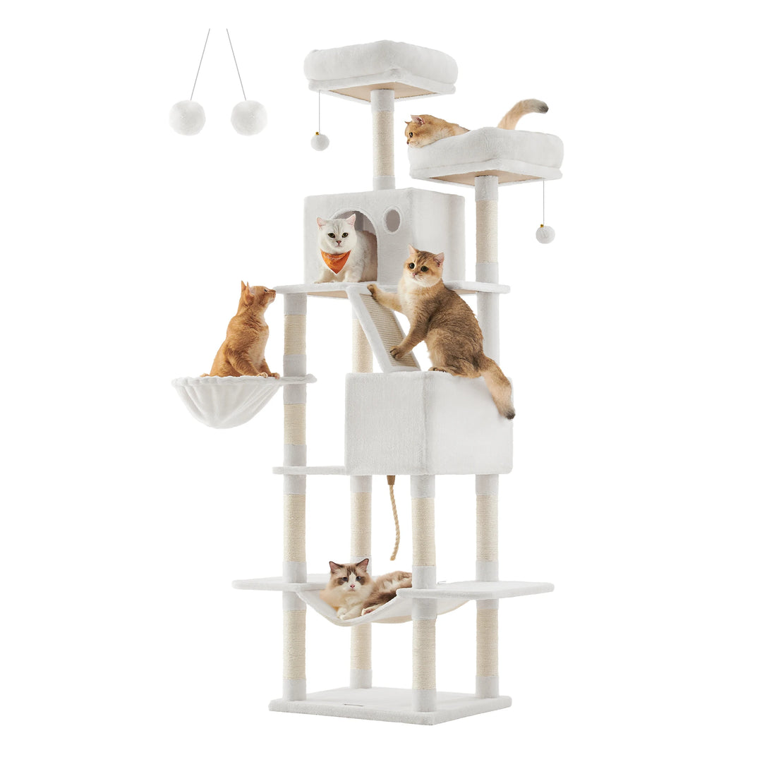 206 cm Cat Tower – 6 Cats, 5 Resting Areas &amp; Built-in Scratching Posts
