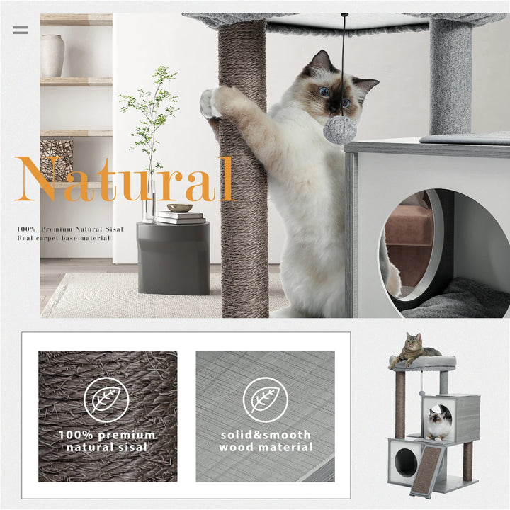 Modern compact tree – 2 niches, perch &amp; scratching ramp