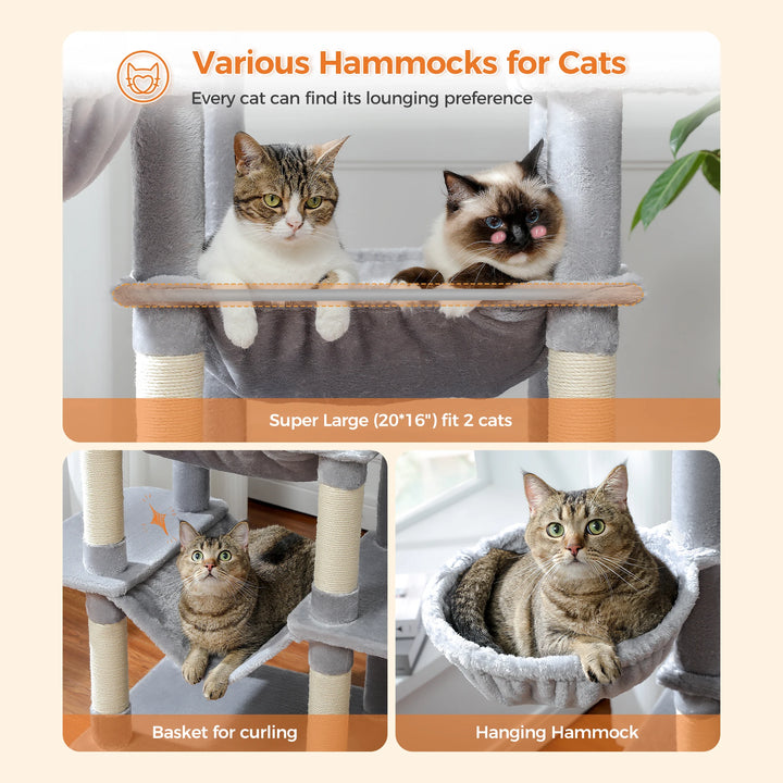 XXL Cat Tower 175 cm – 7 levels, XL hammocks &amp; increased stability