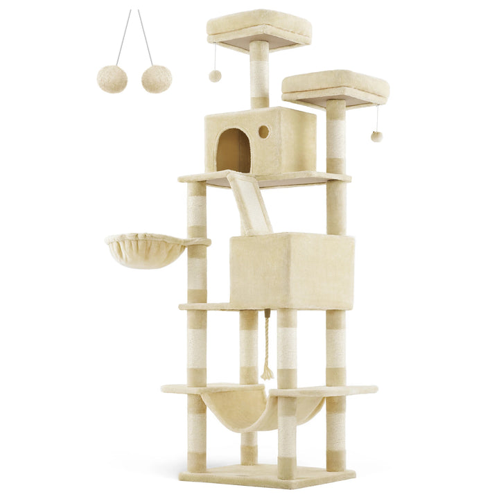 206 cm Cat Tower – 6 Cats, 5 Resting Areas &amp; Built-in Scratching Posts