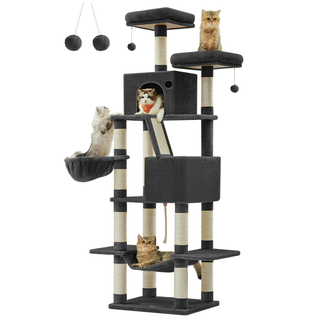206 cm Cat Tower – 6 Cats, 5 Resting Areas &amp; Built-in Scratching Posts
