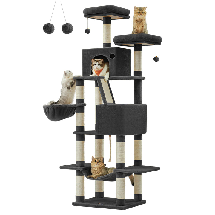 206 cm Cat Tower – 6 Cats, 5 Resting Areas &amp; Built-in Scratching Posts