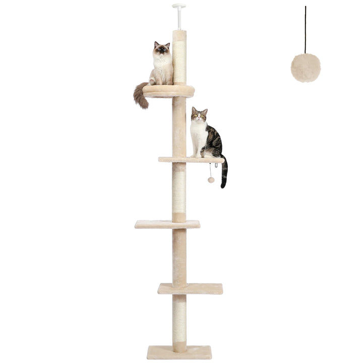 Adjustable Cat Tree – 5 Height Levels, Scratching Posts &amp; Wall Mount