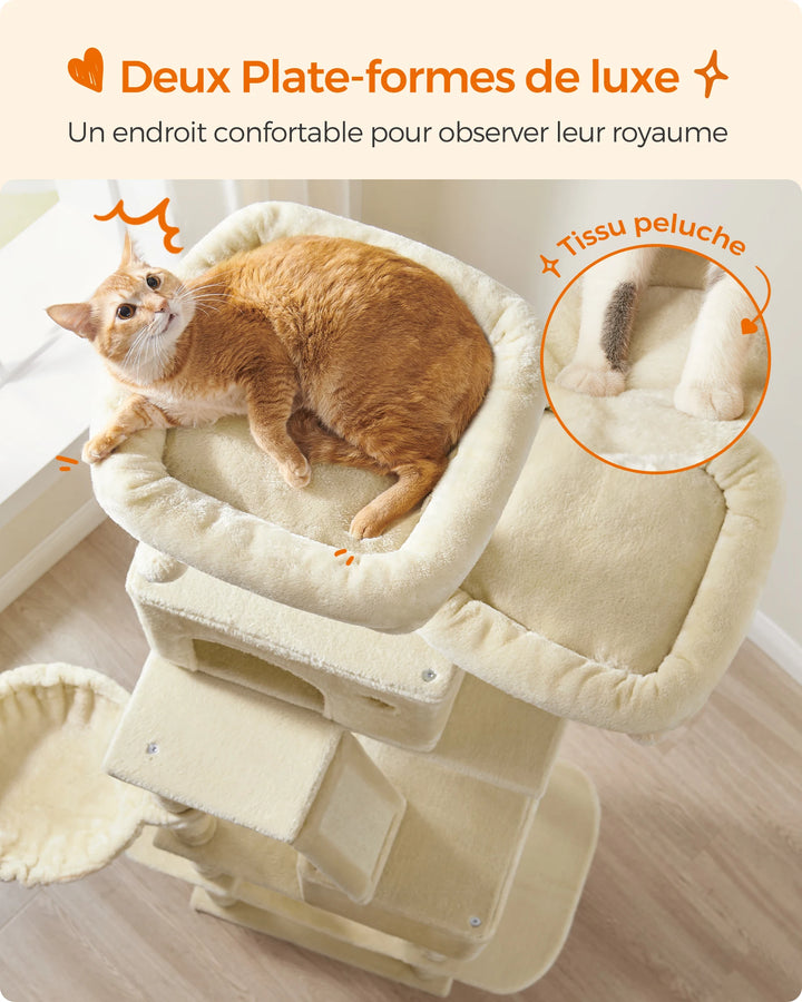 206 cm Cat Tower – 6 Cats, 5 Resting Areas &amp; Built-in Scratching Posts
