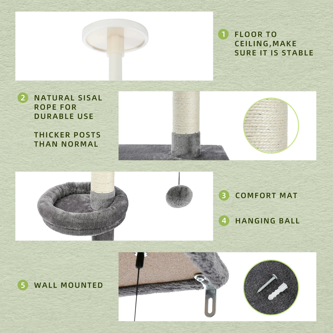 Adjustable Cat Tree – 5 Height Levels, Scratching Posts &amp; Wall Mount