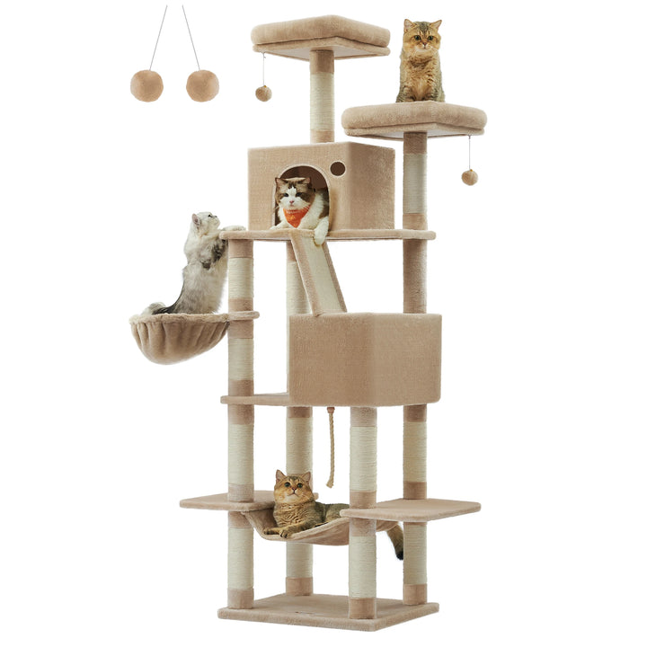 206 cm Cat Tower – 6 Cats, 5 Resting Areas &amp; Built-in Scratching Posts