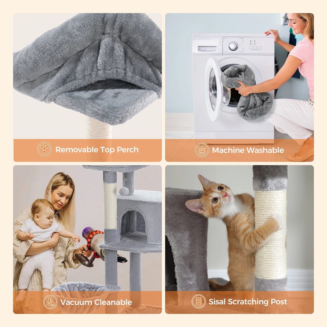 XXL Cat Tower 175 cm – 7 levels, XL hammocks &amp; increased stability