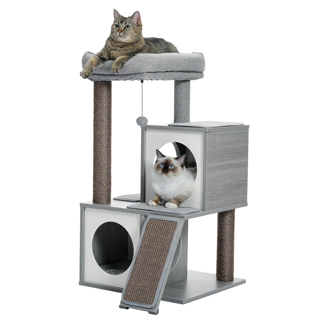 Modern compact tree – 2 niches, perch &amp; scratching ramp