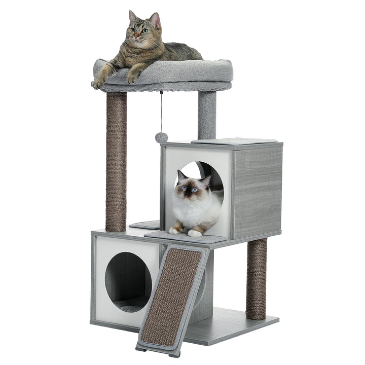 Modern compact tree – 2 niches, perch &amp; scratching ramp