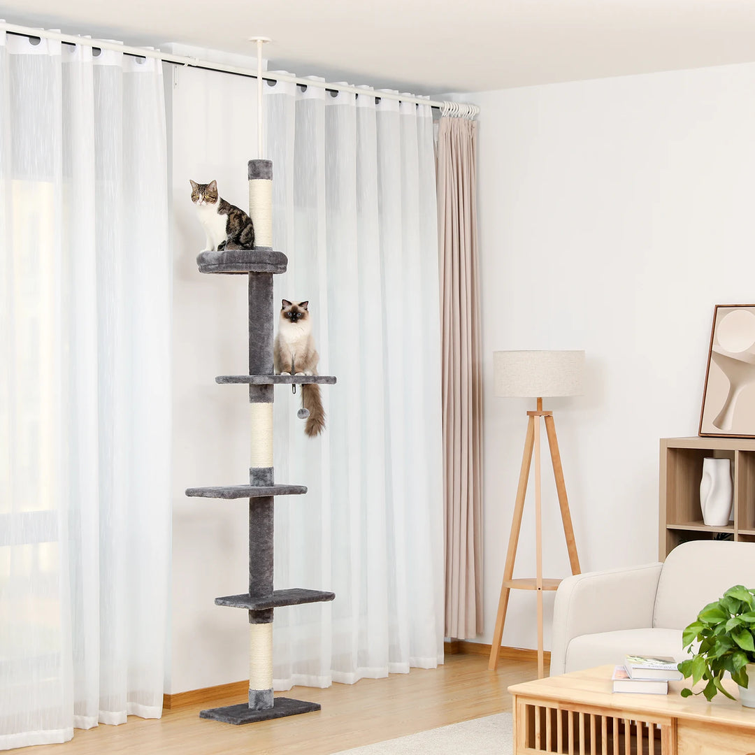 Adjustable Cat Tree – 5 Height Levels, Scratching Posts &amp; Wall Mount