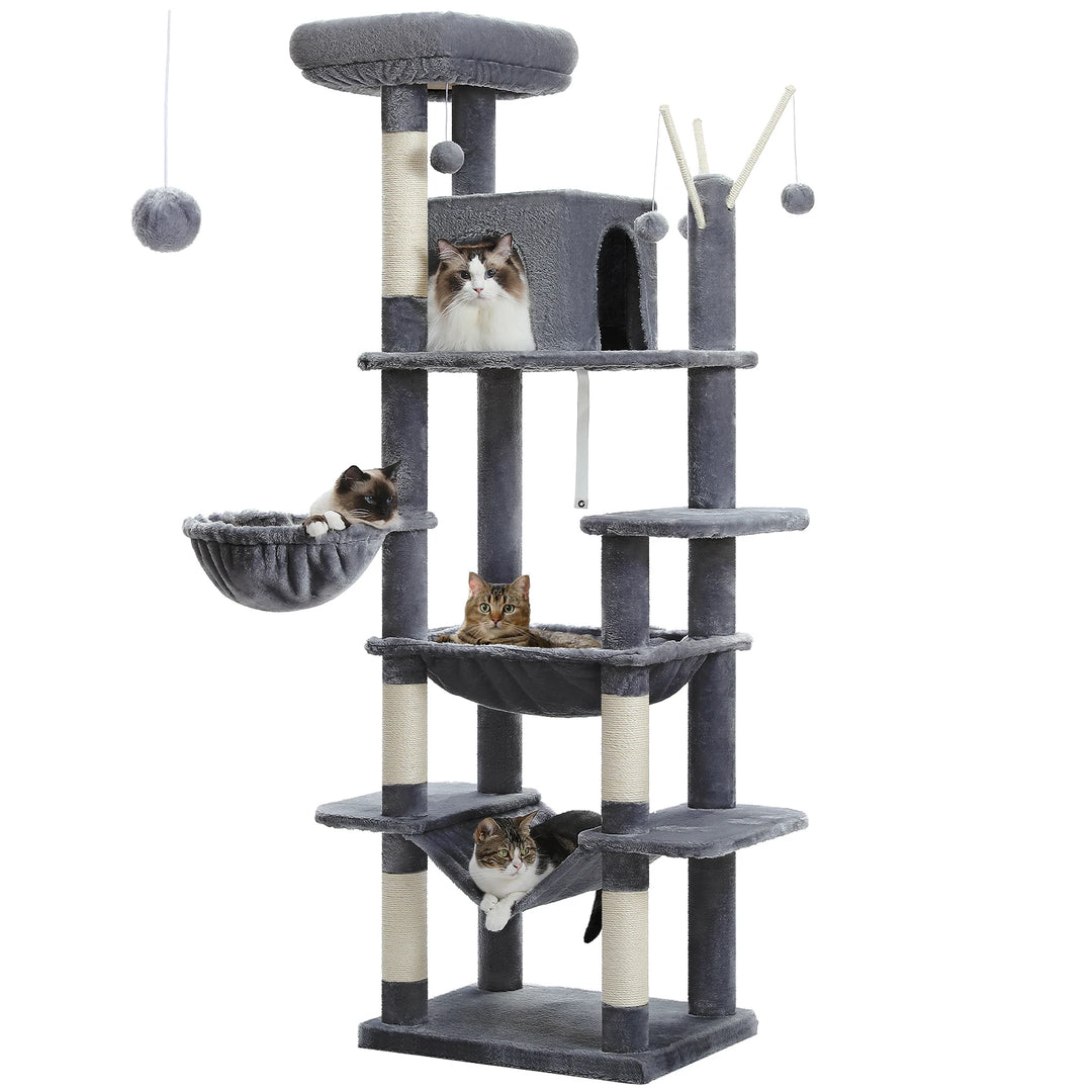 XXL Cat Tower 175 cm – 7 levels, XL hammocks &amp; increased stability
