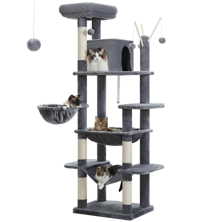 XXL Cat Tower 175 cm – 7 levels, XL hammocks &amp; increased stability