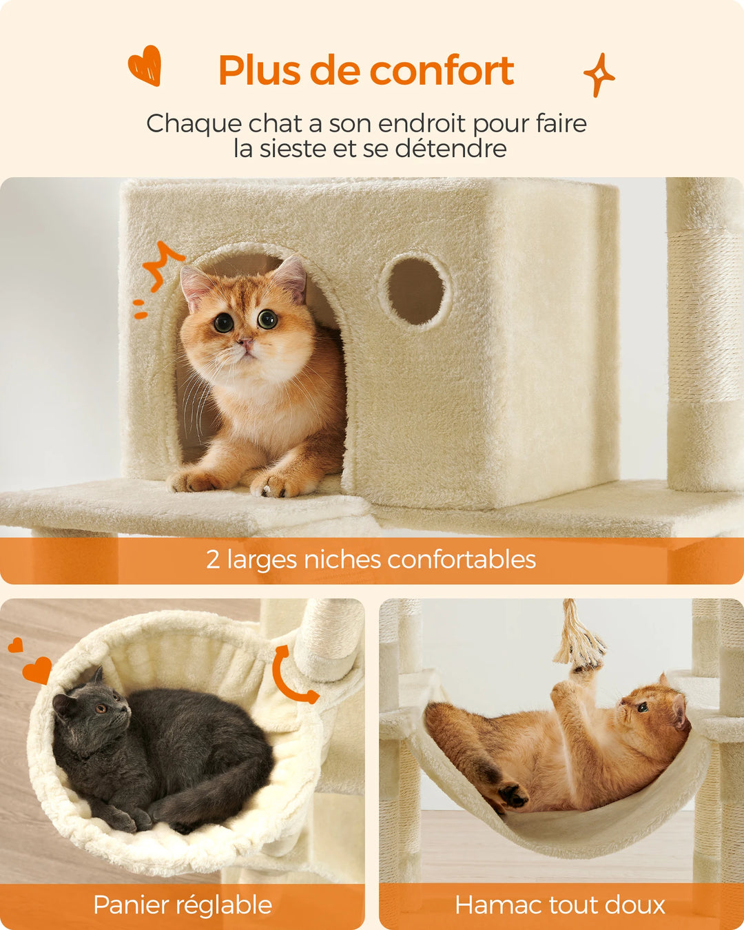 206 cm Cat Tower – 6 Cats, 5 Resting Areas &amp; Built-in Scratching Posts