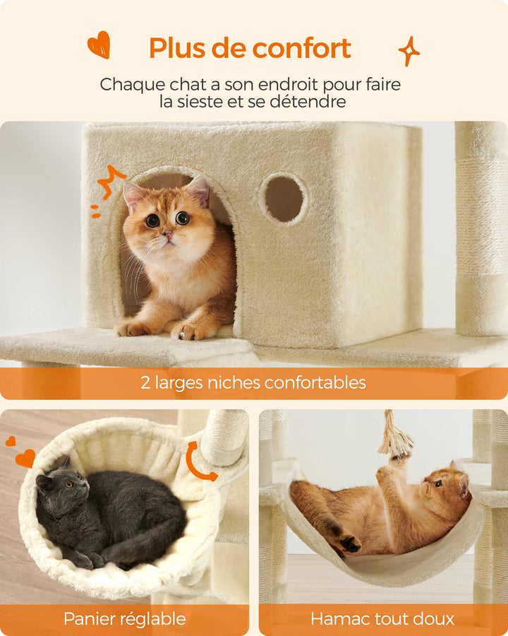 206 cm Cat Tower – 6 Cats, 5 Resting Areas &amp; Built-in Scratching Posts