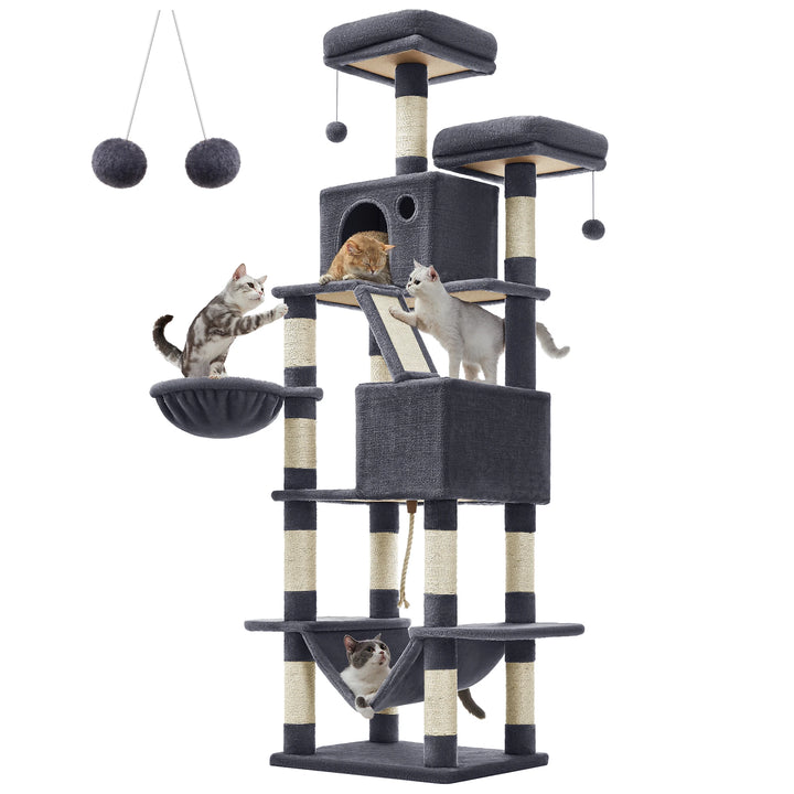 206 cm Cat Tower – 6 Cats, 5 Resting Areas &amp; Built-in Scratching Posts