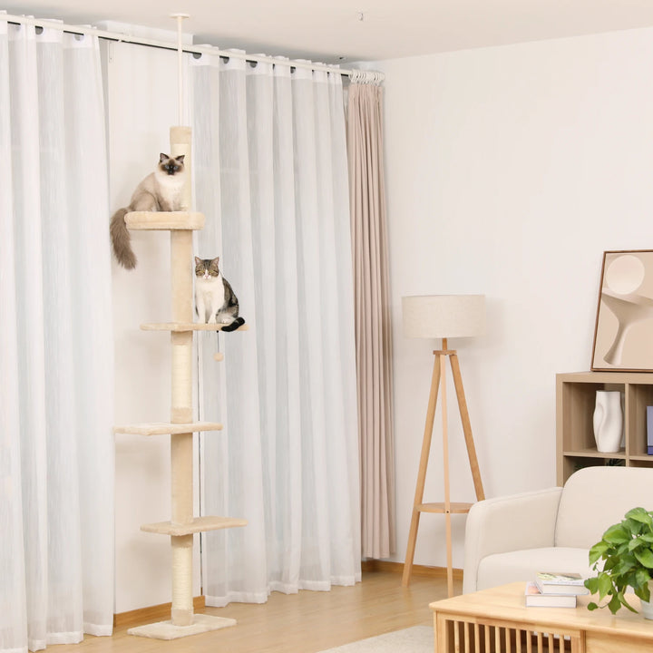 Adjustable Cat Tree – 5 Height Levels, Scratching Posts &amp; Wall Mount