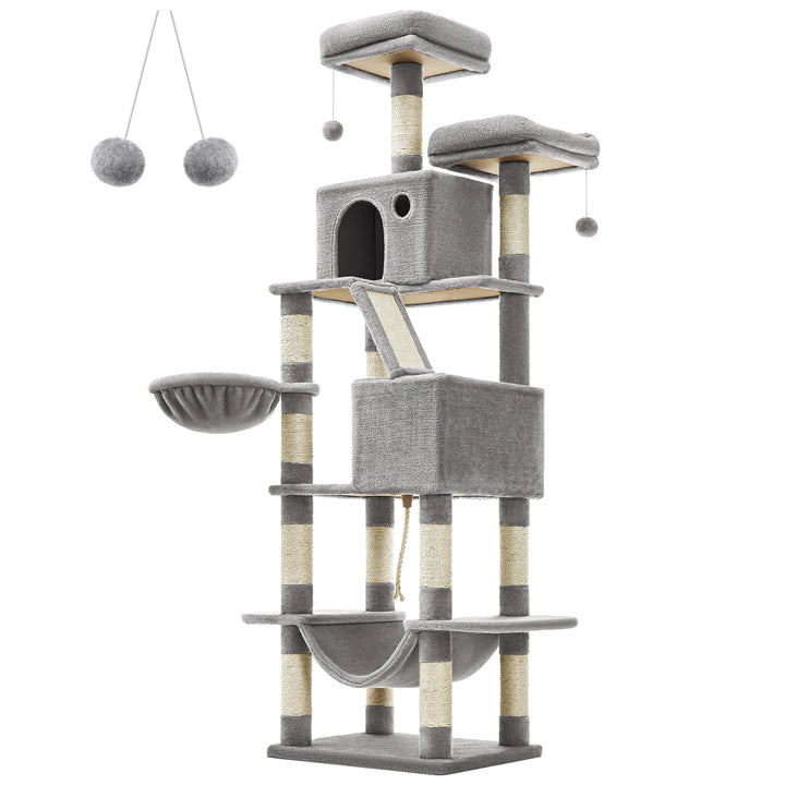 206 cm Cat Tower – 6 Cats, 5 Resting Areas &amp; Built-in Scratching Posts